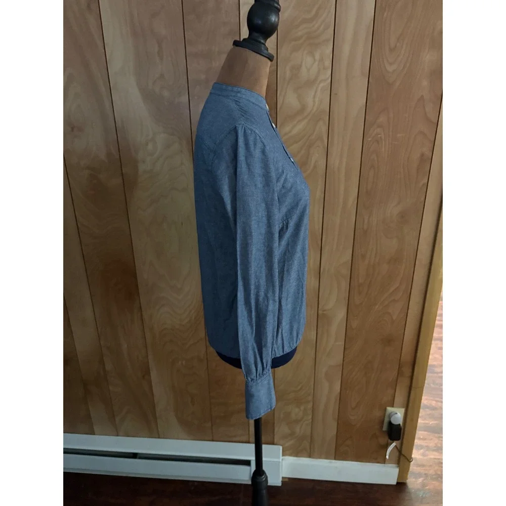 J. Crew Denim Bodysuit Womens 0 Blue Chambray Band Collar Long‎ Sleeve